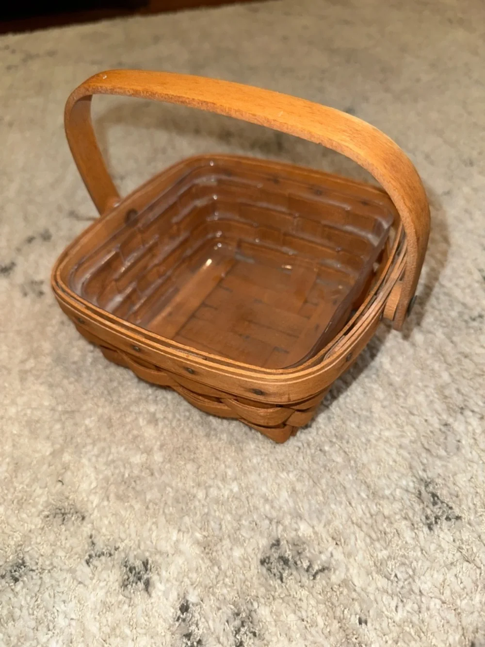 Longaberger Small Brown Woven Handle Basket with Glass Liner